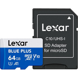 Lexar Blue Plus microSDXC 64GB Class 10 U1 V10 UHS-I A1 100MB/s + Adapter