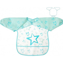 Kiokids Star Αδιάβροχη Σαλιάρα Ποδιά Πλαστική με Αυτοκόλλητο Τσέπη & Μανίκια Τιρκουάζ
