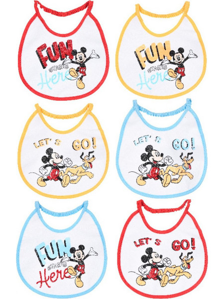 Disney Mickey & Pluto Σετ Σαλιάρες Υφασμάτινες Κόκκινη Κίτρινη Γαλάζια 6τμχ
