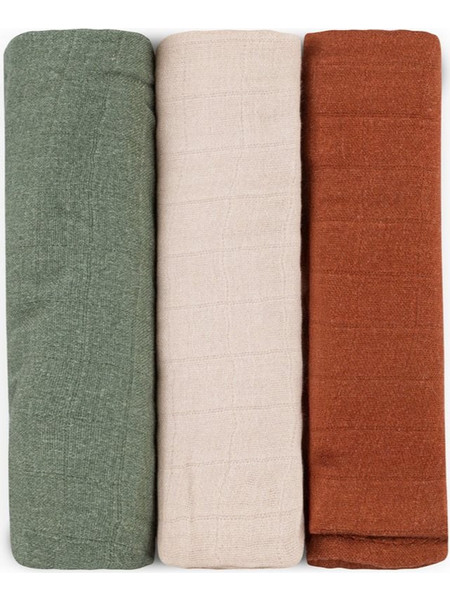 Petite&Mars Moussy Earth Tones Πάνες Αγκαλιάς από Μουσελίνα Καφέ Μπεζ Πράσινες 68x68cm 3τμχ
