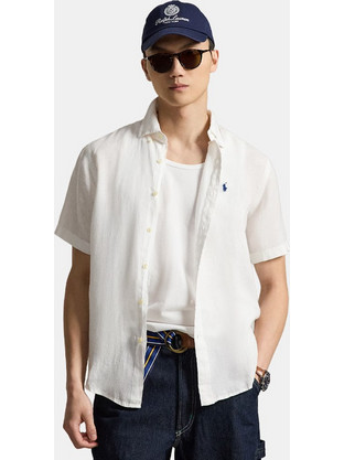 Polo Ralph Lauren Ανδρικό Πουκάμισο Βαμβακερό Κοντομάνικο Κανονική Γραμμή Overshirt Λευκό 710968912-500