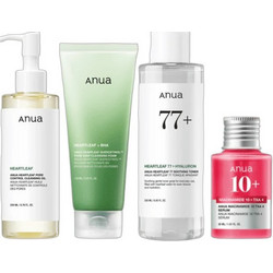 Anua Glass Skin Heartleaf Pore Control Cleansing Oil 200ml + 77% Soothing Toner 250ml + Quercetionl Pore Deep Cleansing Foam 150ml + Niacinamide 10% & TXA 4% Serum 30ml