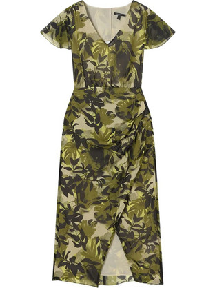 Armani Exchange Midi Καλοκαιρινό Καθημερινό Φόρεμα Floral Κρουαζέ Μεταξωτό Χακί XW002014AF21554-F7137