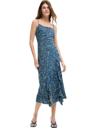 Desigual Midi Καλοκαιρινό Καθημερινό Φόρεμα Floral Navy Μπλε 26SWVW33-5053
