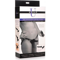 Strap U Pegger Beginner Harness Strap On με Διπλό Dildo 14cm & Δόνηση Μαύρο