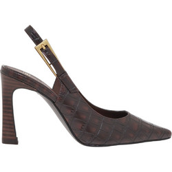 Exe Γόβες Slingback Δερμάτινες με Χοντρό Ψηλό Τακούνι Σοκολατί V470084252R9