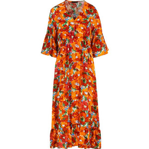 Conquista Midi Καλοκαιρινό Καθημερινό Φόρεμα Floral Πορτοκαλί C221-100-05 Conquista Midi Καλοκαιρινό Καθημερινό Φόρεμα Floral Πορτοκαλί C221-100-05