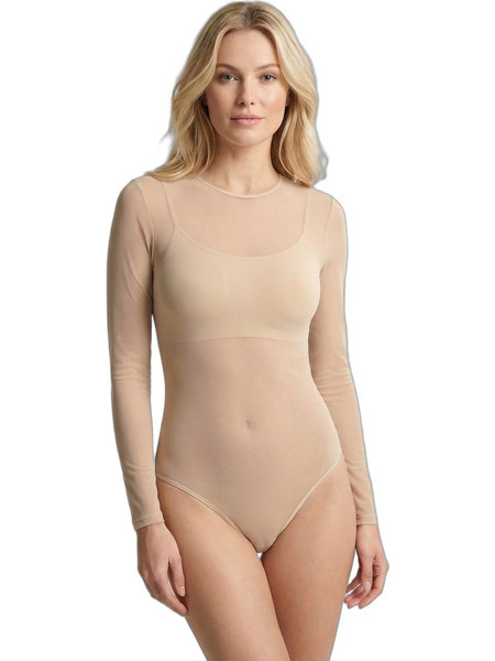 Milena By Paris Μακρυμάνικο Γυναικείο Κορμάκι Slip Μπεζ 2171