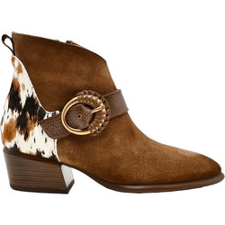 Hispanitas Γυναικεία Μποτάκια Cowgirl Suede Καφέ με Χοντρό Χαμηλό Τακούνι ZPI254256-C001