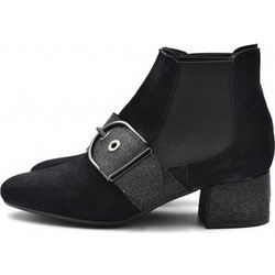 Kanna Γυναικεία Μποτάκια Chelsea Suede Μαύρα με Χοντρό Χαμηλό Τακούνι KI7895