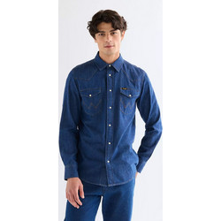 Wrangler Ανδρικό Πουκάμισο Τζιν Μακρυμάνικο Κανονική Γραμμή Navy Μπλε 112378124
