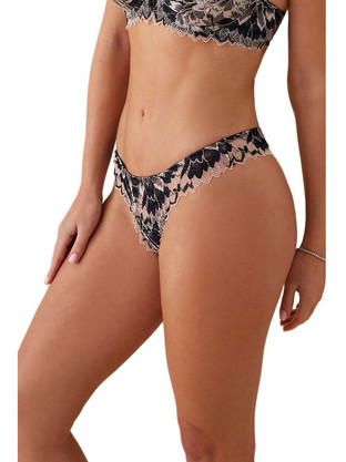 Promise Γυναικείο String με Δαντέλα Μαύρο Μπεζ L6503-002