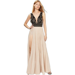 Elisabetta Franchi Maxi Καλοκαιρινό Φόρεμα για Γάμο / Βάπτιση Μεταξωτό Μπεζ AB41332E2-053
