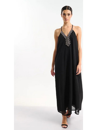 Inart Ble Maxi Καλοκαιρινό Βραδινό Φόρεμα & Παγιέτες Μαύρο 5-41-648-0069