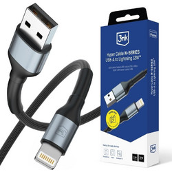 3mk Braided USB-A to Lightning Cable 12W 1m Black 5V2.4A 5903108680332