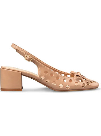 Envie Shoes Γόβες Slingback Δερμάτινες με Χοντρό Χαμηλό Τακούνι & Φιόγκο Nude E84-23420-49