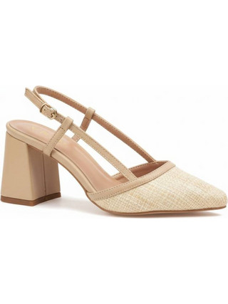 Verde Γόβες Slingback Δερμάτινες με Χοντρό Ψηλό Τακούνι Μπεζ 28-0004232