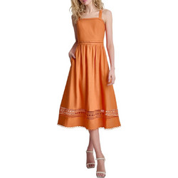 DKNY Midi Καλοκαιρινό Βραδινό Φόρεμα Λινό Πορτοκαλί P6DBTE07-ABG