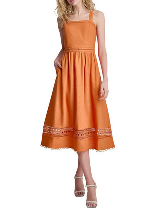 DKNY Midi Καλοκαιρινό Βραδινό Φόρεμα Λινό Πορτοκαλί P6DBTE07-ABG