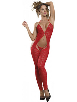 Dik Prestige Ολόσωμο Καλσόν See Through με Δαντέλα & Ανοιχτό Καβάλο Κόκκινο 9115