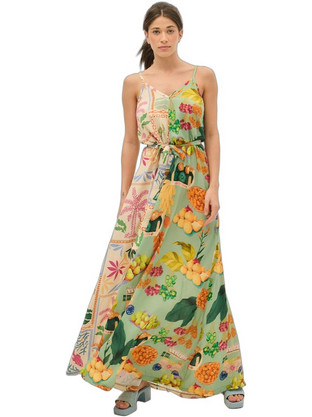 PCP Bella Maxi Καλοκαιρινό Φόρεμα για Γάμο / Βάπτιση Floral Σατέν Πράσινο