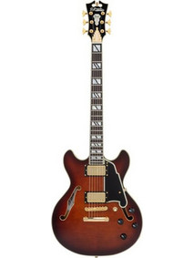 D' Angelico Excel Mini DC Ηλεκτρική Κιθάρα Semi-Hollow με Μαγνήτες HH & Ταστιέρα Ebony Amaretto Burst