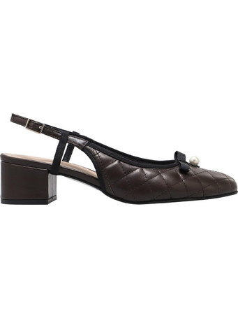 KALOGIROU Dolores Γόβες Slingback Δερμάτινες με Χοντρό Χαμηλό Τακούνι & Φιόγκο Σοκολατί