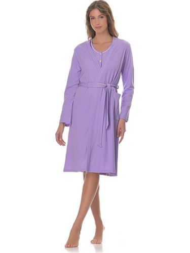 PNN Nightwear Amelia Ρόμπα Εγκυμοσύνης Βαμβακερή Χειμωνιάτικη Λιλά 1261-0450