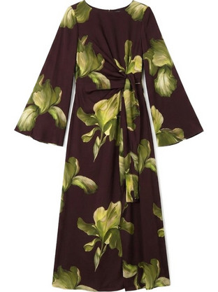 Moutaki Maxi Φόρεμα για Γάμο / Βάπτιση Floral Μεταξωτό Σοκολατί 26.07.104