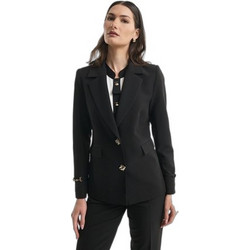 Fibes Fashion Γυναικείο Σακάκι Μακρύ Υφασμάτινο Μαύρο 01-6252
