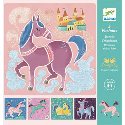 Djeco Στένσιλ Σχέδια Άλογα 20x20cm 5τμχ DJ08915