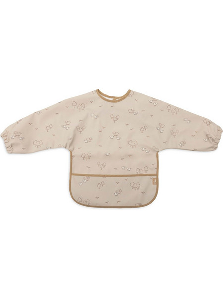 Jollein Woolly Αδιάβροχη Σαλιάρα Ποδιά Υφασμάτινη με Αυτοκόλλητο Τσέπη & Μανίκια Ροζ
