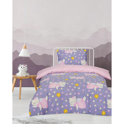 Kocoon Σετ Παιδικά Σεντόνια Μονά Βαμβακερά 160x260 Miaow Purple 3τμχ