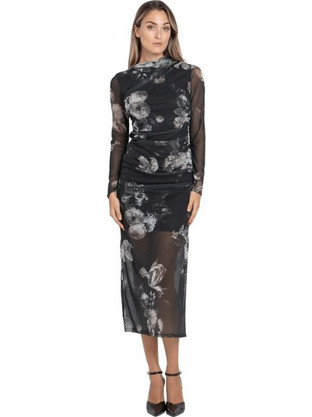 Toi & Moi Midi Φόρεμα για Γάμο / Βάπτιση Floral Μαύρο 50-6985-226