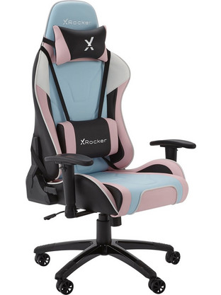 X Rocker Καρέκλα Gaming Δερματίνης με Ρυθμιζόμενα Μπράτσα Γαλάζια Μαύρη Ροζ AD-424T44