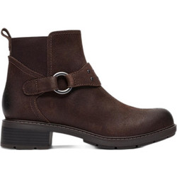 Clarks Γυναικεία Μποτάκια Biker Suede Καφέ με Χοντρό Χαμηλό Τακούνι 26327130
