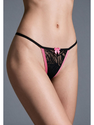 Milena By Paris Γυναικείο Sexy String με Δαντέλα Μαύρο Ροζ 60119