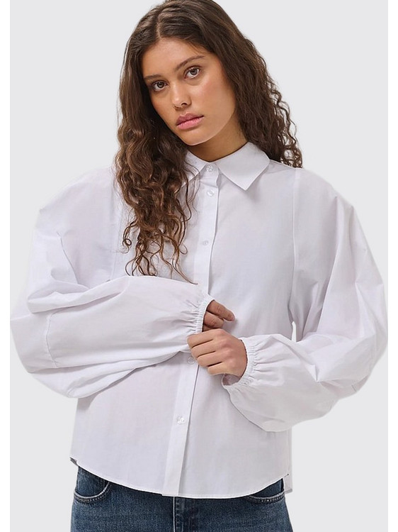 My Essential Wardrobe Μακρυμάνικο Γυναικείο Πουκάμισο Βαμβακερό Mονόχρωμο Λευκό 10705680-110601