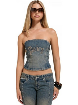 Juicy Couture Γυναικείο Καλοκαιρινό Crop Top Τζιν Ανθρακί JCDCT226955-1097
