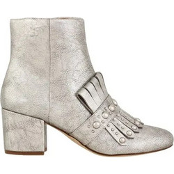 Nine West Qamile Γυναικεία Μποτάκια Αστραγάλου Δερμάτινα Ασημί με Χοντρό Χαμηλό Τακούνι 25033867-7NC