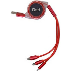 Cable Geti GCU 02 USB 3in1 Red rectractable 1.1m