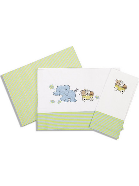 Dimcol Elephants 111 Σετ Βρεφικά Σεντόνια Κούνιας Βαμβακερά 120x170 White/Green