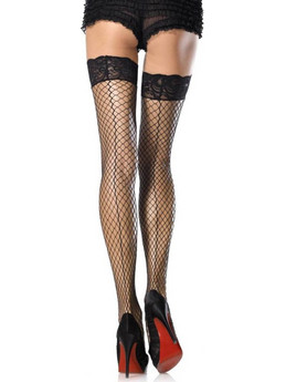 Stay-Up Lycra Industrial Lace Top Thigh Highs W Back Seam O/S