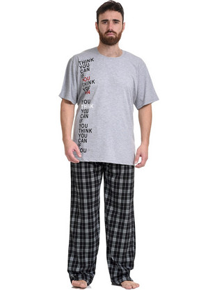 Gazzaz Ανδρική πυτζάμα If You Think You Can (Plus Size 1XL-4XL)-008192 Γκρι Μελανζέ