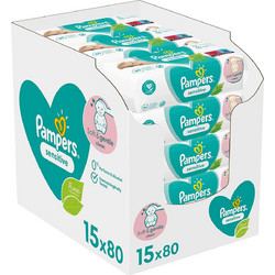 Pampers Sensitive Μωρομάντηλα Χωρίς Οινόπνευμα & Άρωμα 15x80τμχ