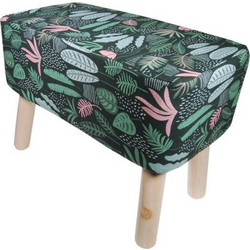 Σκαμπώ υφασμάτινο floral με ξύλινα πόδια Υ37x50x27εκ. 35290-10