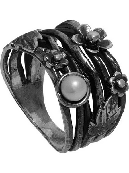 Χειροποίητο ασημένιο δαχτυλίδι 925ο με μαύρη επιμετάλλωση και ημιπολύτιμες πέτρες (μαργαριτάρι) ENG-KR-40-M