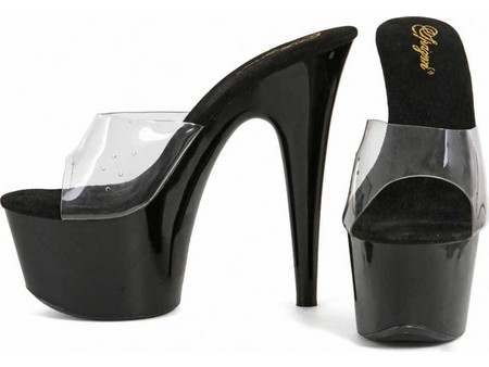 Mule pump shoes transparent vinyl upper