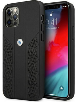 BMW Leather Curve Perforate iPhone 12 Pro Max Θήκη Black BMHCP12LRSPPK