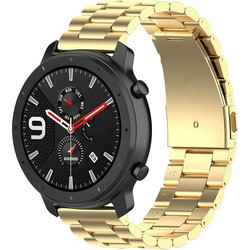 Εφαρμόζεται σε Ticwatch Generation / Moto360 Δεύτερης Γενιάς 460 / Samsung GearS3 / Huawei GT 22mm Αγκράφα Πεταλούδας 3-Χάντρες Μεταλλικός Ιμάντας Ρολογιού από Ανοξείδωτο Ατσάλι (Χρυσό) (OEM)